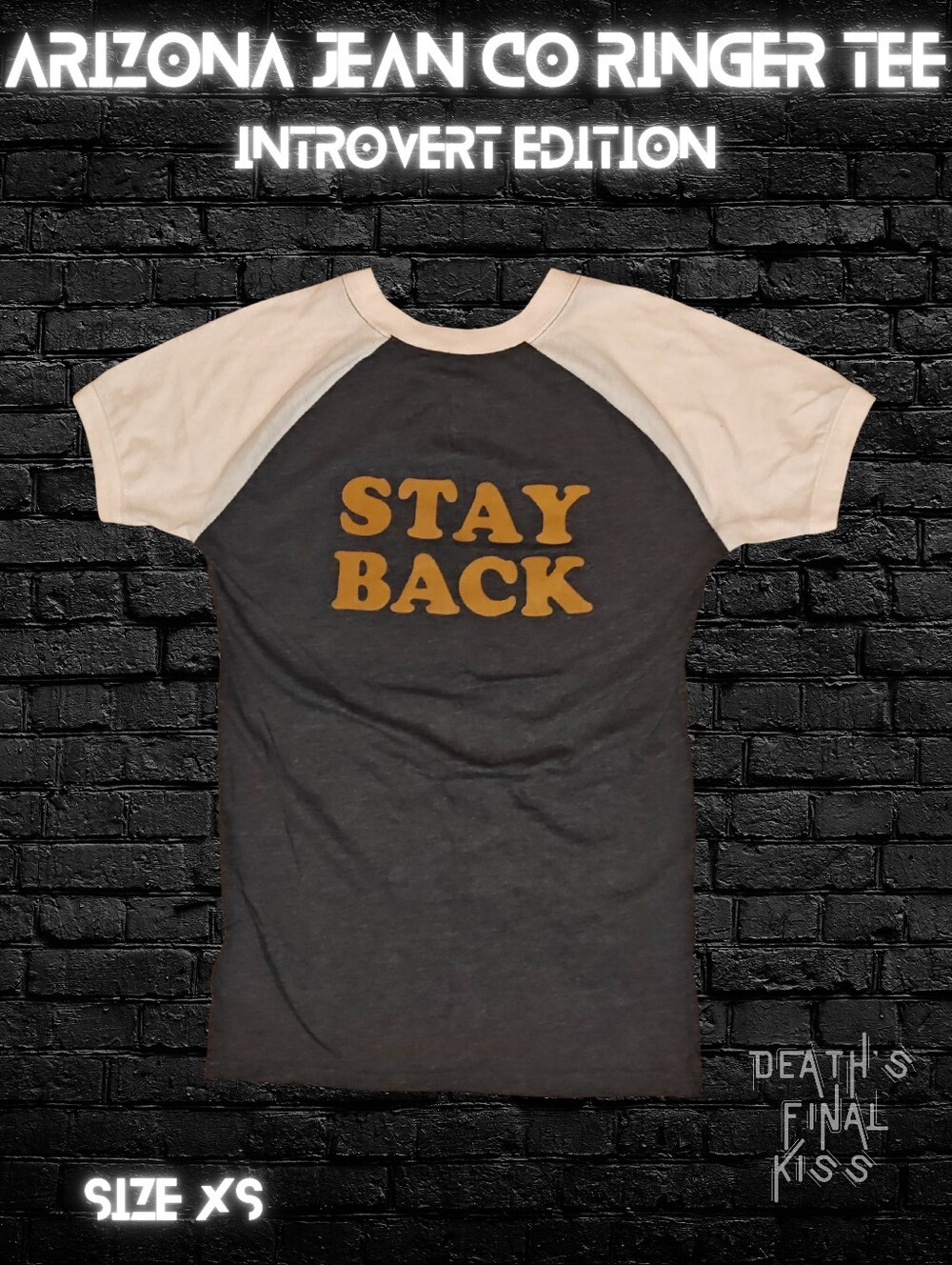 Arizona Jean Co Stay back raglan ringer tee XS grey ivory Roller Derby Introvert